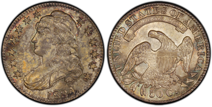 1834 Capped Bust Half Dollar. O-101. Large Date, Large Letters.  MS-66 (PCGS).